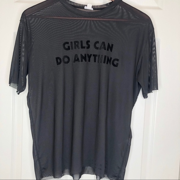 GARAGE Black XS Sheer Mesh Tee “girls Can Do Anything” Short Sleeves T-Shirt - Picture 5 of 16